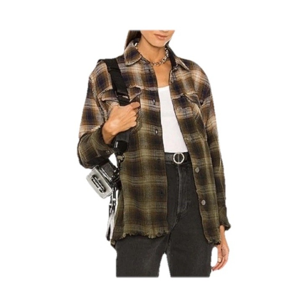 Free People We The Free Shirt Women Sz S Anneli Ombré Plaid‎ Shacket Oversized